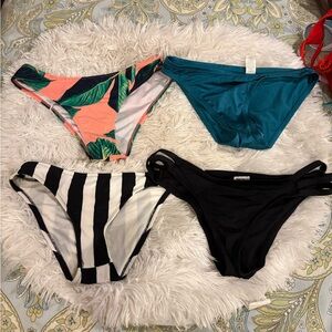 Mixed Bikini Bottoms Lot - Tropical Coral, Teal, Black & Stripes